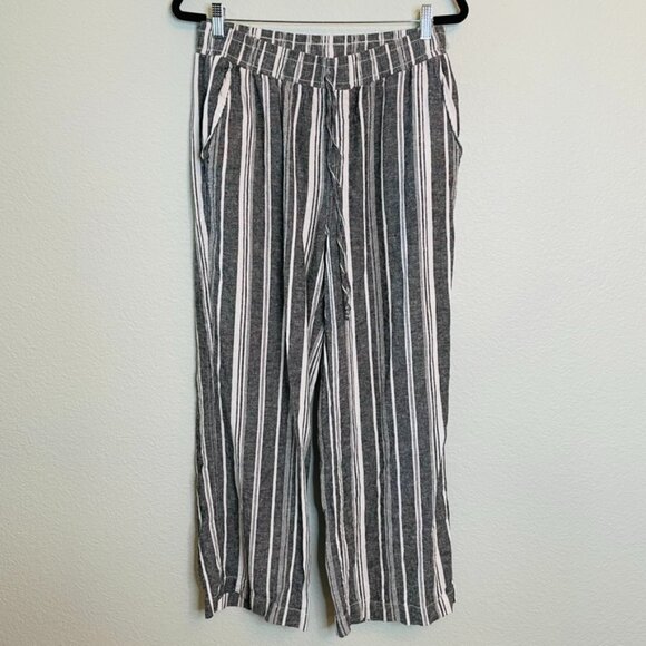 Briggs Pants - Briggs Gray White Striped Linen Blend Wide Leg Casual Pants | Large